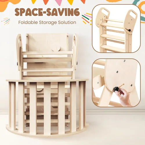 Miniatura 4 de Conjunto de Triángulo Pikler Plegable Juguetes de Escalada de Madera para Niños Pequeños Interiores, Parque Infantil Gimnasio de Jungla para Niños