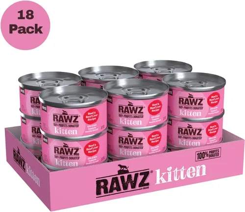 Miniatura 4 de Rawz Alimento húmedo natural en paté enlatado para gatitos, hecho con ingredientes de carne reales, sin BPA ni encías, latas de 2.8 onzas