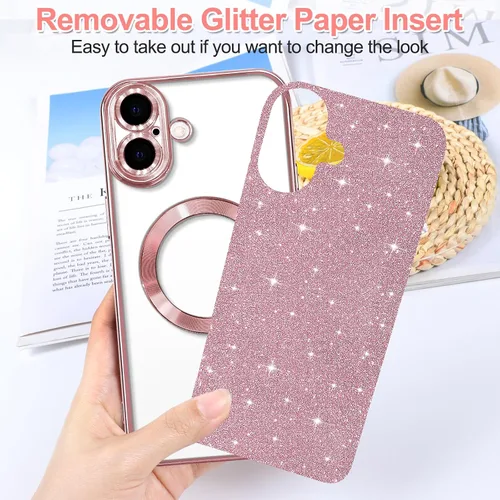 Miniatura 77 de Hython Funda para iPhone 14 Pro Max con purpurina, fundas magnéticas transparentes para teléfono con protector de lente de cámara
