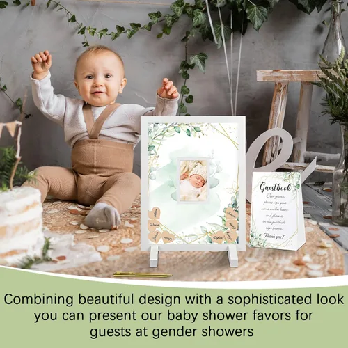 Miniatura 6 de Alternativas de libro de invitados Kosiz para Baby Shower, decoraciones de baby shower con corazones de madera para 60 invitados, marco de foto