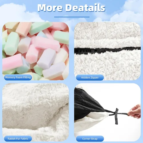 Miniatura 7 de HABUTWAY Silla de Puf 4 en 1, Sofá de Puf Gigante con Relleno de Espuma Viscoelástica, Silla de Puf para Adultos, Funda de Felpa Sintética Lavable a