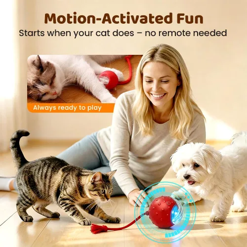 Miniatura 5 de Pelota de juguete interactiva para gatos de interior, conductor fuerte que rueda rápidamente en la alfombra, chirrido y activado por movimiento