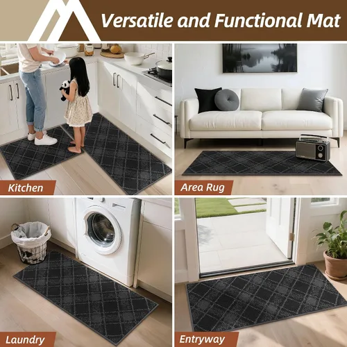 Miniatura 7 de COSY HOMEER Juego de alfombras y tapetes de cocina 2 piezas antideslizantes, suaves alfombras de cocina para piso absorbentes y resistentes a Gris
