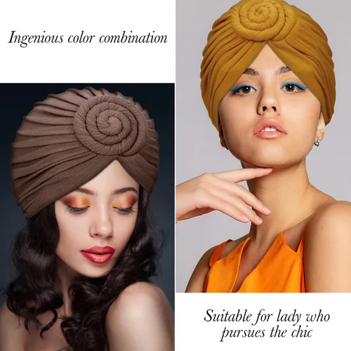Miniatura 6 de SATINIOR 4 piezas con patrón africano preatado gorro turbante nudo gorro, gorro de diadema