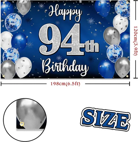Miniatura 275 de Decoración de feliz cumpleaños 35, globo azul y plateado de 35 años, cartel grande de telón de fondo de cumpleaños, suministros para fiesta de 35th