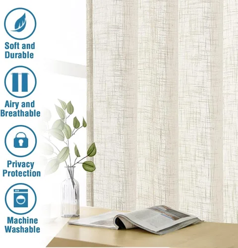 Miniatura 7 de H.VERSAILTEX Cortinas de lino de 84 pulgadas de largo, mezcla de lino natural, cortinas para sala de estar, cortinas texturizadas de lino