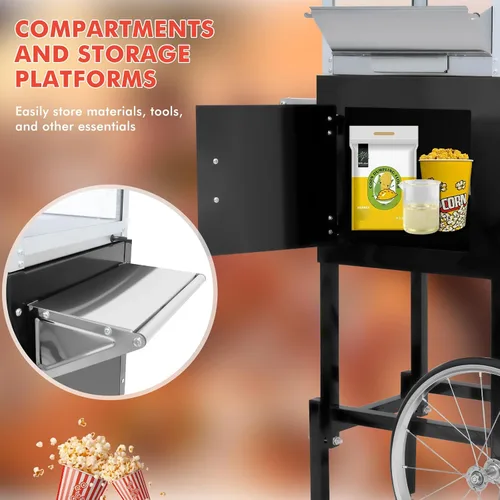 Miniatura 4 de Máquina para hacer palomitas de maíz Nyddle con carrito y hervidor de 8 onzas, máquina de palomitas estilo vintage con ruedas con vidrio templado