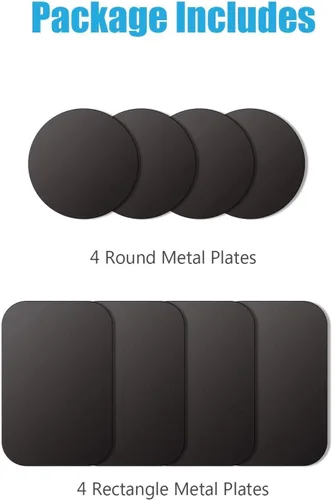 Miniatura 3 de Placas de metal (paquete de 8) con adhesivo para montaje magnético sin cuna, 4 rectangulares y 4 redondas (compatibles con soportes magnéticos)