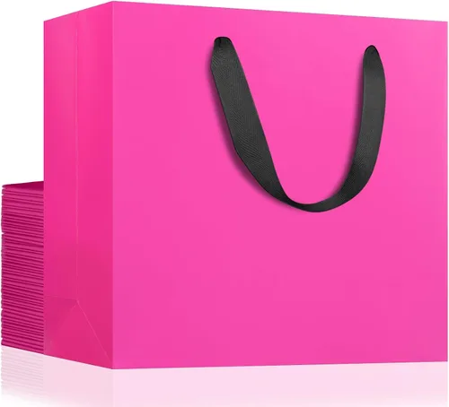 Miniatura 43 de EUSOAR Bolsas de papel de regalo de tamaño pequeño, paquete de 25 bolsas de papel negro resistentes de 8.6 x 3.9 x 7 pulgadas con asas a granel