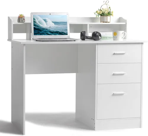 Miniatura 12 de Karl home Escritorio para ordenador de estudio y escritura, mesa para PC y portátil de madera para oficina en casa con estante de cajón, bandeja