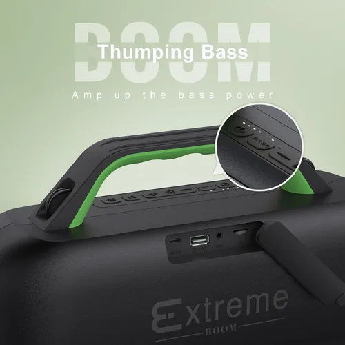 Miniatura 3 de DOSS Extreme Boom - Altavoz Bluetooth para exteriores con sonido potente de 60 W, graves profundos, tiempo de reproducción de 30 horas, USB-C, Verde