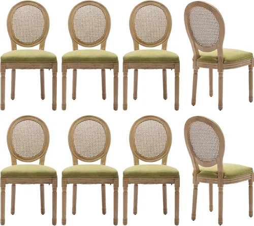 Miniatura 26 de Juego de 4 sillas de comedor francesas vintage, con respaldo redondo, tapizadas, de piel sintética, con ribete de cabeza de clavo y marco de madera