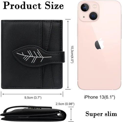 Miniatura 4 de CONISY Cartera pequeña para mujer, con bloqueo RFID, de piel, delgada, plegable, bolsillo frontal, cartera para mujer con cremallera, Negro