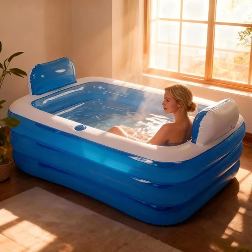 Miniatura 2 de Bañera inflable doble para 2 adultos – Tina inflable portátil de PVC de 3 capas resistente con bomba de aire eléctrica, bañera de hidromasaje