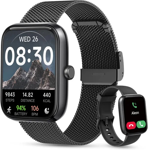 Miniatura 9 de KALINCO - Reloj inteligente para mujer [2 bandas, caja de 44mm] Alexa, rastreador de fitness, monitor de ritmo cardíaco, sueño, estrés, reloj Rosa