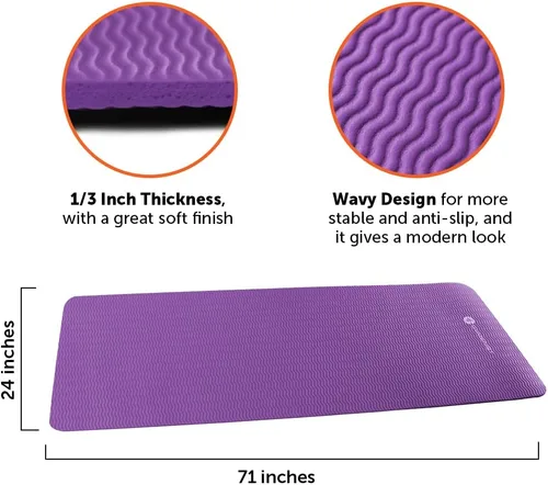 Miniatura 2 de GYMENIST Tapete grueso para yoga y ejercicio, 24 x 71 pulgadas, ideal para camping, cardio, entrenamiento, pilates, gimnasia Púrpura