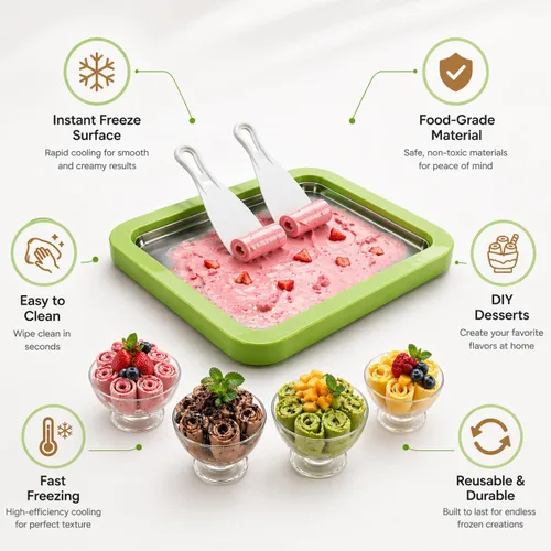 Miniatura 6 de Máquina para hacer helados, máquina para hacer helados en casa, sin lácteos y congelado, máquina de helado de encimera sin electricidad con pala