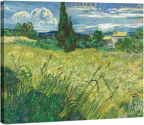 Wieco Art Green Field 1889 - Lienzo decorativo clásico de Van Gogh, arte de pared estirado listo para colgar para decoración de oficina en casa