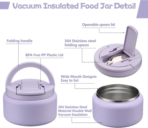 Miniatura 2 de BABHAMNESS Termo de sopa de 13.5 onzas para comida caliente para niños, tarro de comida aislado al vacío con tapa de hebilla, boca ancha, a prueba