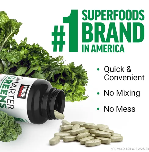 Miniatura 4 de Force Factor Smarter Greens Tabletas, suplemento de verduras con más de 25 superalimentos y antioxidantes para mejorar la digestión, reducir