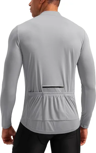 Bikewa Maillot de ciclismo para hombre con 3+1 bolsillos traseros con cremallera, manga larga, absorción de humedad, UPF 50+ media cremallera