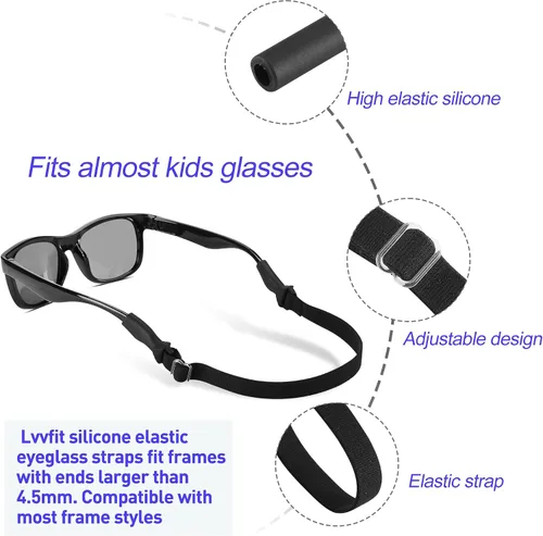 Miniatura 2 de lvvfit Correas para lentes para niños (6.5 a 10 pulgadas), correa ajustable para lentes de sol deportivas, correas de soporte para anteojos