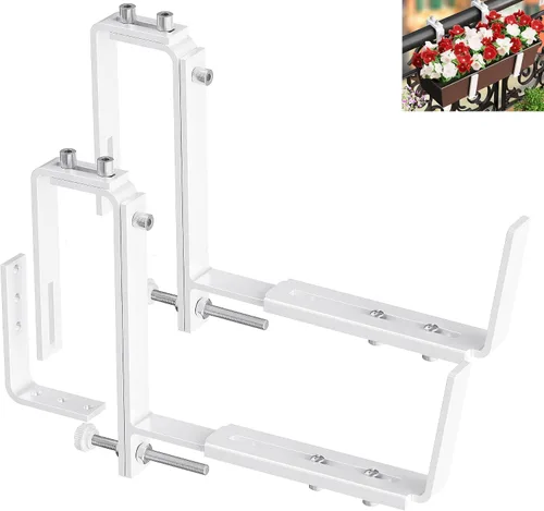 Miniatura 18 de Y&M Soportes de caja de ventana, de hierro resistente, ajustables, para barandillas, perfectos para balcones, vallas y jardines (4 unidades)