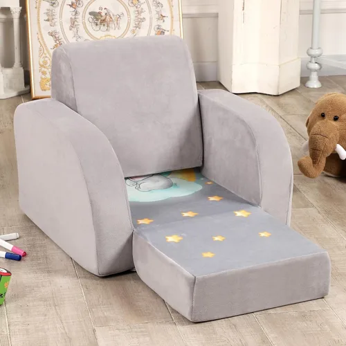 Miniatura 4 de MOMCAYWEX Sofá para niños, sofá abierto 3 en 1, cómodo tumbona para niños, tela de terciopelo, gris
