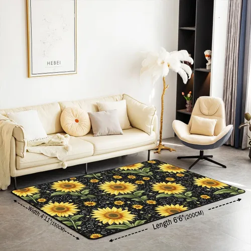 Miniatura 2 de Alfombra de área de girasol de 3 x 5 pies, alfombra de abeja para niños y niñas, alfombra decorativa floral amarilla, bonita alfombra decorativa
