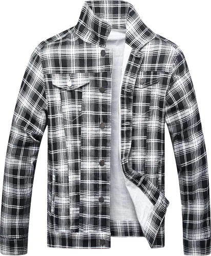 Miniatura 9 de LAMKUKU Chaqueta de mezclilla para hombre rasgada ajustada, abrigo de chaqueta vaquera para hombres