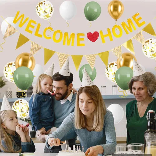Miniatura 5 de Juego de globos y pancartas de bienvenida de color azul y plateado – Cartel con purpurina con globos de confeti, banderines de bandera