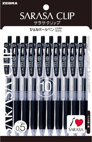 ZEBRA P-JJ15-BK10 - Bolígrafo de gel, clip Sarasa, 0.5, negro, 10 bolígrafos