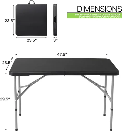 Miniatura 3 de Magshion Mesa plegable de plástico de 4 pies, mesa de comedor portátil plegable para interiores y exteriores con asa, ideal para picnic y Negro
