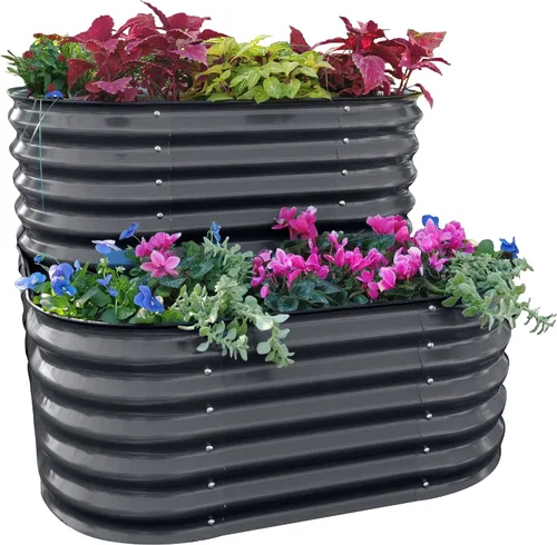 Miniatura 7 de Vego garden Jardinera elevada en cascada de metal galvanizado para verduras, hierbas y flores, verde británico