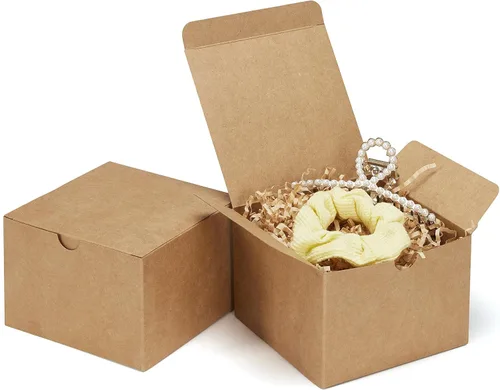 Miniatura 11 de Eupako Cajas de regalo de 4 x 4 x 4 pulgadas, paquete de 25 cajas de papel kraft marrón con tapas, cajas de regalo para damas de honor