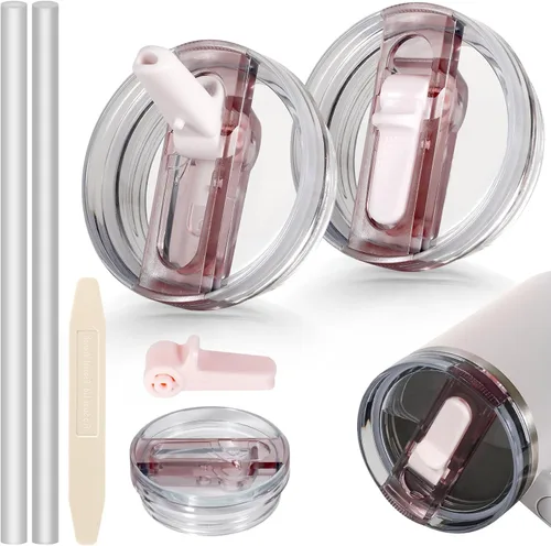 14 oz Tapa con popote abatible de repuesto para accesorios de vaso Stanley, 2 tapas antiderrames a prueba de derrames para vasos Stanley de 14 oz,