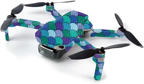 MightySkins - Skin de fibra de carbono para DJI Mavic Mini Drone portátil Quadcopter Piel de fibra de carbono - Escamas azules | Acabado de fibra de