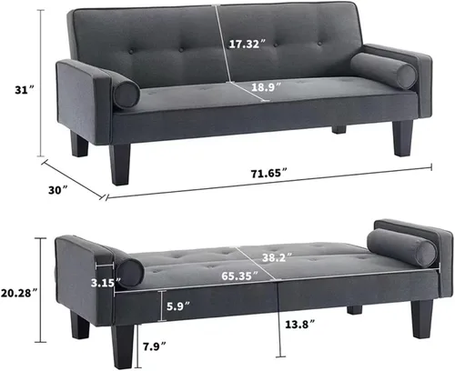 Miniatura 2 de Anwick Sofá cama de tela moderna, sofá biplaza convertible con 2 almohadas y reposabrazos, sofá reclinable plegable de 75 pulgadas con patas