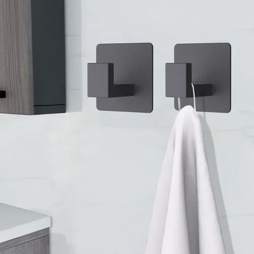 Miniatura 3 de VAEHOLD Ganchos adhesivos para toallas, ganchos de pared de servicio pesado de aluminio negros para colgar abrigo, sombrero, toallas, batas, ropa