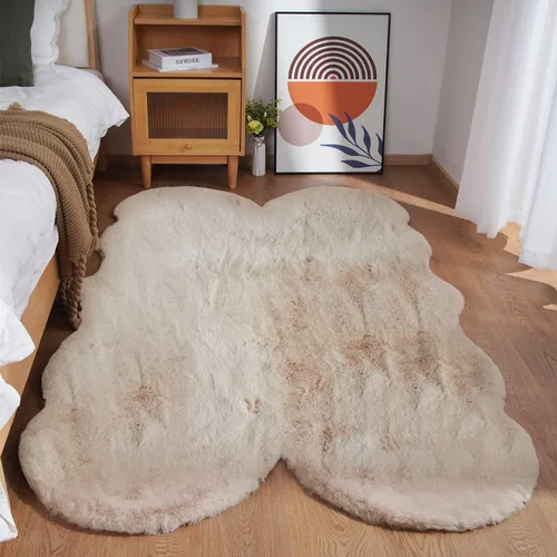 Miniatura 41 de Ghouse Alfombra ultrasuave de pelo sintético de conejo, alfombras lavables a máquina para dormitorio, alfombras esponjosas para sala de estar, Blanco