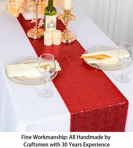 Miniatura 3 de ShiDianYi Camino de mesa de lentejuelas rojas de 14 x 108 pulgadas, paño con purpurina para fiestas, bodas, eventos, decoración de cubierta