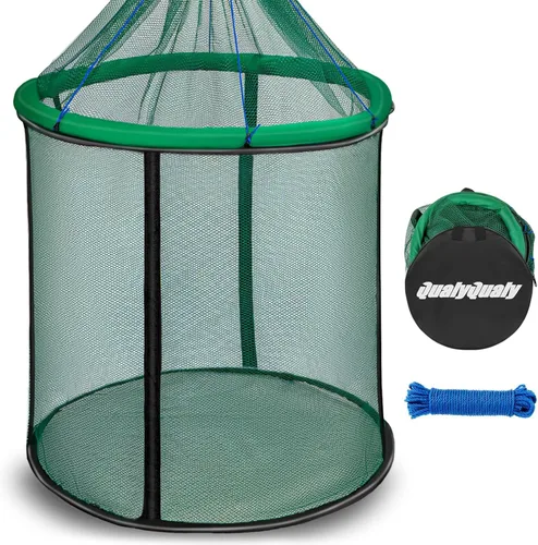 Miniatura 9 de QualyQualy Floating Fish Basket 41/73 Gallons Extra Large for Live Caught, Fully Foldable Fishing Net Holder for Bait Live Well Collapsible Mesh
