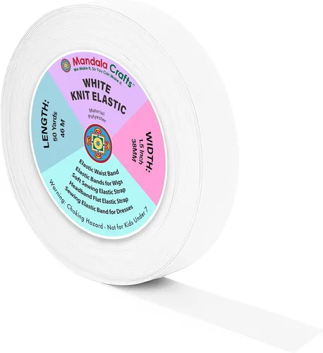 Miniatura 19 de Mandala Crafts Carrete de bandas elásticas anchas de 1/2 pulgada color beige para cinturas de pantalones, costura y manualidades DIY, 88 yardas