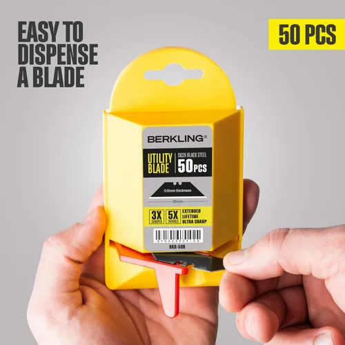 Miniatura 7 de Berkling SK2H - Cuchillas para cuchillos utilitarios, 50 unidades con dispensador, acero al carbono negro endurecido afilado con láser, ultra 3