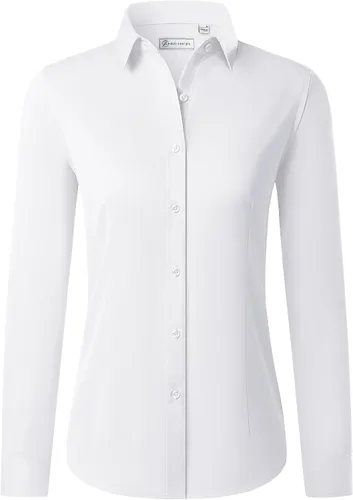 Miniatura 20 de Siliteelon - Camisas con botones para mujer de manga larga, camisas de vestir sin arrugas, con cuello, para oficina, blusas sólidas, tops