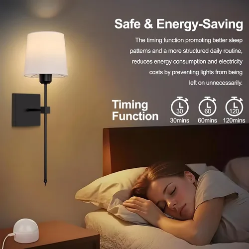 Miniatura 3 de Juego de 2 apliques de pared a pilas, luces de pared recargables inalámbricas negras con bombillas RGB recargables regulables, lámpara de pared