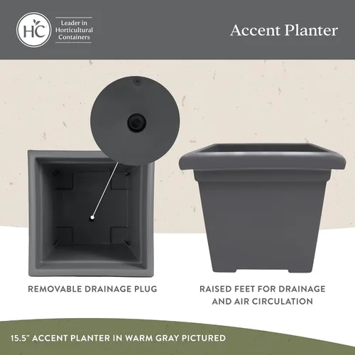 Miniatura 3 de The HC Companies Maceta cuadrada Accent con drenaje – Macetas clásicas para plantas de exterior y plantas de interior – Maceta cuadrada ligera