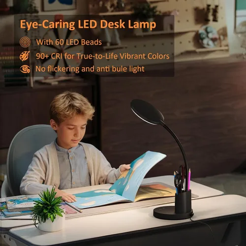 Miniatura 4 de Lámpara de escritorio Vicsoon, lámpara de escritorio LED para oficina en casa, lámpara de mesa táctil con 3 modos de color y brazo ajustable en Negro