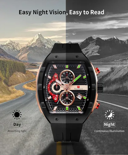 Miniatura 6 de Watches for Men Original Analog Quartz Waterproof Sport Mens Watches Tonneau Chronograph Luminous Fashion Unique Casual Watch with Silicone Strap