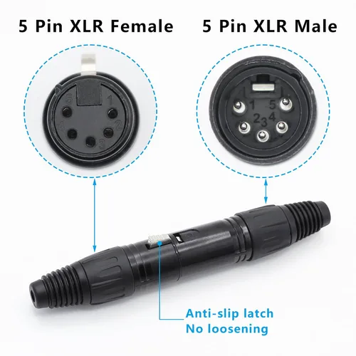 Miniatura 2 de Conector de cable XLR de 5 pines XLR de 5 pines macho y hembra, conector de micrófono, adaptador de audio, negro, 2 pares (M+F)